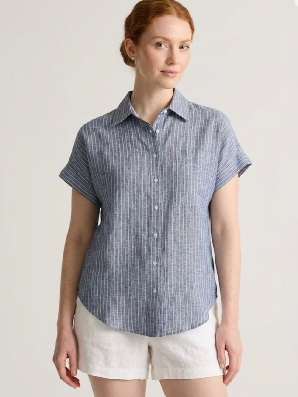Quince 100% European Linen Camp Shirt Striped Size M